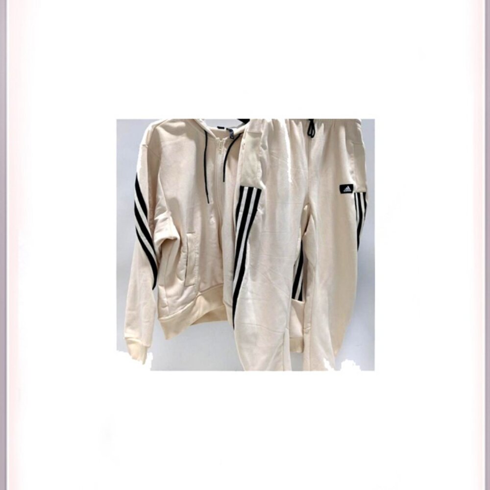Rare/Unique Adidas VelourVelvetCorduroy Mix Cream Beige 2 Piece Tracksuit, L-XXL